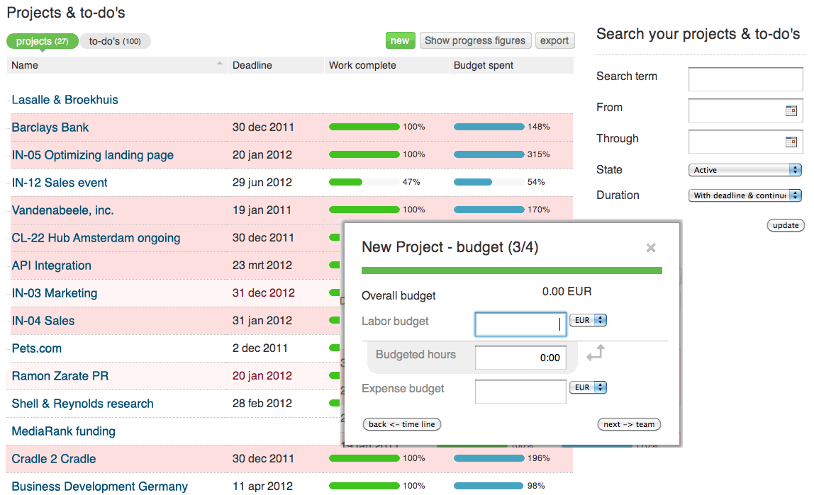 Project time tracking